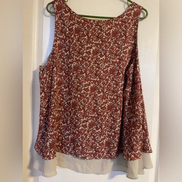 NWT LOFT Y2K Floral Peach Cream Blouse XL Cottage Preppy Career Travel - Picture 2 of 5